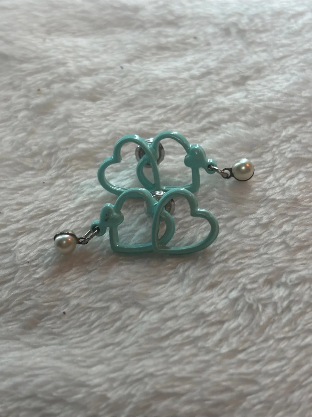 Turquoise Heart Dangle Earrings with Pearl Accent